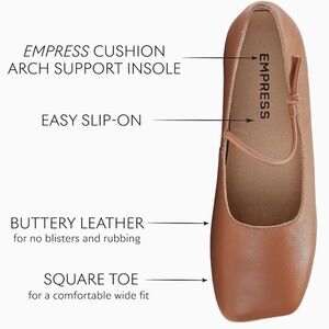 Empress Square Toe Leather Flat Caramel Size 10